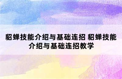 貂蝉技能介绍与基础连招 貂蝉技能介绍与基础连招教学